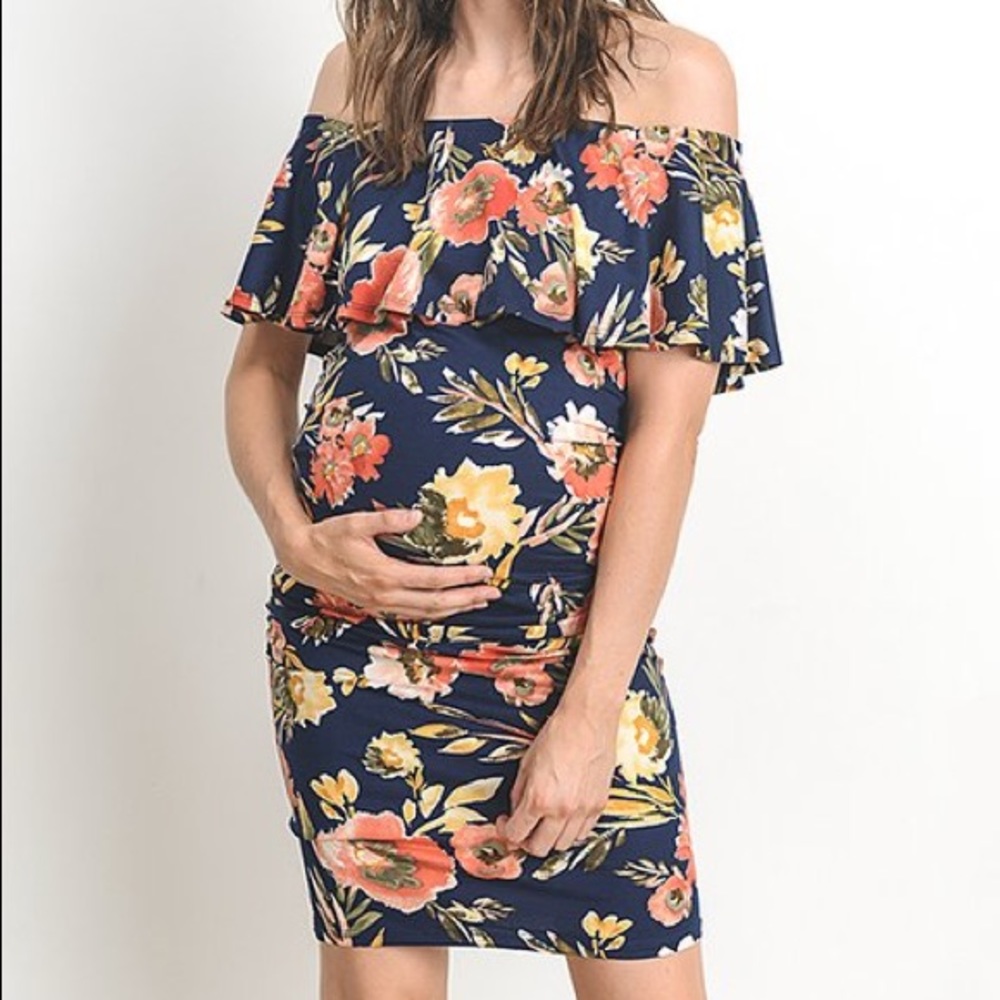 Off The Shoulder Floral Maternity Dress